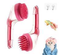 Magic Pet Bath Brush, 2-in-1 Bath Brush for Dogs & Cats, Dog Washing with Soap Dispenser, for Cats, Long-Haired, Short-Haired, Soft, or Wiry Pets (Red)