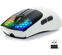 MAGIC-REFINER X5 Mouse Gaming Wireless Tri Mode, Ultraleggero 49g Mouse Bluetooth RGB Ricaricabile(BT5.0/2.4G/Cablato di Tipo C), PixArt Sensore Ottico, Mouse Ergonomico DPI Regolabile, Nero&bianco