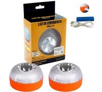 MAGIC SELECT 2x Luce di Emergenza V16, Omologata per Segnaletica Stradale di Auto e Moto. Luce Gialla Lampeggiante e Bianca Fissa con Accensione Automatica, Base Magnetica e Batteria Ricaricabile.