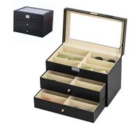 MAGIC SELECT Scatola per Occhiali. Espositore di Occhiali a 18 Scomparti con Coperchio in Vetro Trasparente, Chiusura con Chiave, Cassetto e Morbida Fodera Interna.