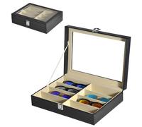 MAGIC SELECT Scatola per Occhiali. Espositore di Occhiali a 8 Scomparti con Coperchio in Vetro Trasparente, Chiusura con Chiave, Cassetto e Morbida Fodera Interna.