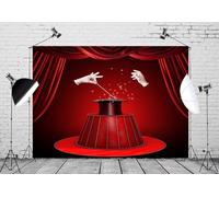 Magic Show Backdrop for Photography 2.1x1.5m Fabric Red Stage Backdrop Curtain Gloves Hat Theater Background Magician Kids Birthday Baby Shower Party Decor Banner Portrait Photo Studio(12x10FT(3.5x3m)