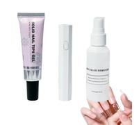 Magic Solid Nail Glue Kit 3-In-1 Nail Art Kits, Solid Nail Tips Gel + Nail Glue Remover + Handheld UV Nail Lamp Mini, Solid Nail Glue Gel for Salon Art DIY at Home (1 set)