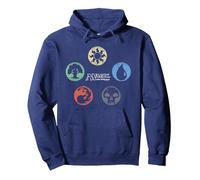 Magic: The Gathering Colored Mana Symbols Felpa con Cappuccio, Unisex per Adulti, Navy, XL
