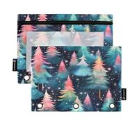 Magic Tree - Astuccio per matite con 3 anelli, con cerniera, finestra trasparente, per riporre articoli per scuola e ufficio, confezione da 2, Multicolore, Taglia unica, Beauty Case