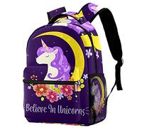Magic Unicorn Are Real Flower Moon Zaino per laptop e doppio portabottiglie per borse da scuola per adolescenti