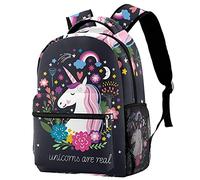 Magic Unicorn Are Real Flower Moon Zaino per laptop e doppio portabottiglie per borse da scuola per adolescenti