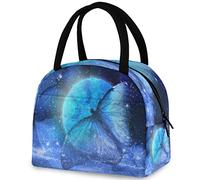 Magic Universe Blue Butterfly Borsa riutilizzabile per il pranzo con tasca frontale Chiusura a cerniera Borsa termica termica isolata per uomo Donna Lavoro Picnic Viaggi Spiaggia Pesca