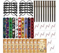 Magic Wizard Party Favors Supplies with magic bacchetta penne, occhiali, lightning bolt scar tatuaggi temporanei, borse, bracciali per compleanno, Halloween, feste, scambio, regali scolastici