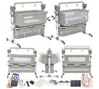 Magic ZC Baby Bedside Culla Baby Bassinet, Comodino Multifunzionale Portatile Swing Culla con Bluetooth Music, Bambino Sleeper Convertibile Lettino 5 Swaying Gears Telecomando (Light Grey-1)