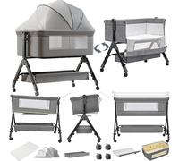 Magic ZC Culla Neonato Next to me, Convertibile Culla Co-sleeping, Dotato di un grande cesto di Stoccaggio e Freno Ruote Giranti Mobili, Pieghevole Neonato Fianco Letto (X3 Grey)