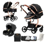 Magic ZC Pelle PU Passeggino Trio, Passeggino 3 in 1 con Doppia Modalità Push Reversibile, Trio Passeggini Neonati con Grande Navicella, Carrozzina Neonati in Alluminio Pieghevole (B518 Black)