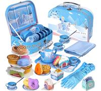 Magic4U Set da tè per bambine e bambine, 42 pezzi di giocattoli per il tè della principessa tra cui dessert, biscotti, guanti e custodia per il trasporto, cucina per ragazze e ragazzi dai 3 ai 6 anni