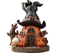 Magica casa da strega in resina per Halloween, cottage con albero e testa di zucca, miniatura giocosa per libreria, tavolo e casa, decorazione mistica per gli appassionati di Halloween