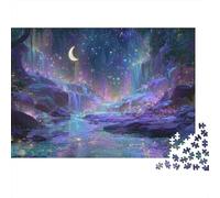 Magica Cascata Notturna - Puzzle da 1000 Pezzi - Cascata Illuminata dalla Luna e dall'Aurora Solare - Giochi Educativi per Adulti - Decorazione per la Casa -Difficoltà - di Compleanno - 38x26cm
