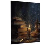 Magica libreria a lume di candela, stampa su tela da parete, oro caldo, decorazione per la casa per soggiorno, camera da letto, ufficio, biblioteca, 20,3 x 30,5 cm