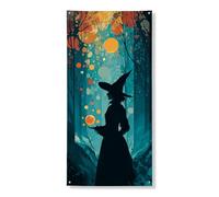 Magica strega copertura per porta striscione decorativo, design con sagoma della foresta incantata, decorazione per interni ed esterni, 91 x 182 cm