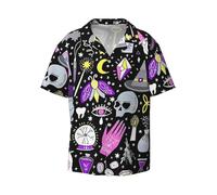 Magica Stregoneria Stregoneria Boemia Disegno Stampa Camicie da uomo a maniche corte Camicie casual Button Down Camicia da uomo Beach Summer Wedding Shirt, Nero , XL