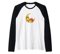 Magica Volpe Rossa Che riposa Delicatamente sulla Luna Crescente d'Argento Maglia con Maniche Raglan