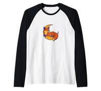 Magica Volpe Rossa Che riposa Delicatamente sulla Luna Crescente d'Argento Maglia con Maniche Raglan