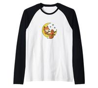 Magica Volpe Rossa Che riposa Delicatamente sulla Luna Crescente d'Argento Maglia con Maniche Raglan