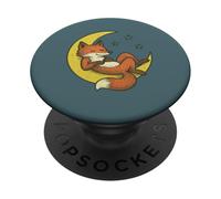 Magica volpe rossa che riposa delicatamente sulla luna crescente d'argento PopSockets PopGrip Adesivo