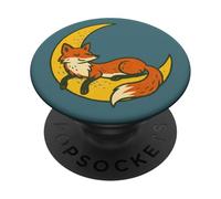 Magica volpe rossa che riposa delicatamente sulla luna crescente d'argento PopSockets PopGrip Adesivo