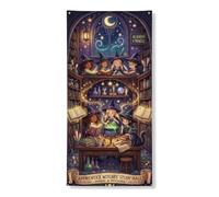 Magical Academy Witches Scene Fantasioso Copritorte 91,4 x 182,9 cm | Fantasy scena biblioteca, Front Door Banner, pozioni magiche, libri incantesimi, cielo stellato, estetica gotica accademia