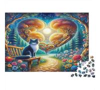 Magical Cat Garden Puzzle 1000 Pezzi Materiale Riciclabile Heart Design Puzzles per Anziani Allentare La Demenza Senile Fun Activity Grande Regalo Idea 52x38cm/1000pcs