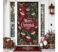 Magical Christmas Storybook - Copri porta con citazione, 91 x 182 cm | Magiche scintille, sfondo per porta d'ingresso, rami di pino, saluto per le vacanze, atmosfera nostalgica