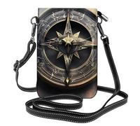 Magical Design - Piccola borsa a tracolla con bussola, con stampa di rune norrene, con scomparti per carte, borsa a tracolla con tracolla, nera, taglia unica