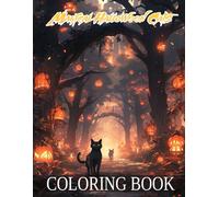 Magical Halloween Cats Coloring Book: Mischievous kittens with playful grins and magical props like hats, potions, and brooms