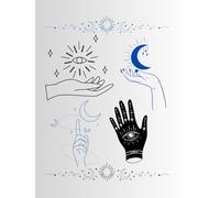 Magical Hands and Eyes: Simple Everyday Grey White Bordered Cover with Magical Hands Blank Lined Journal Notebook