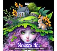 Magical Hat Coloring Book: Grayscale Fantasy Portraits with Witches, Elves, and Enchanted Characters Wearing Scenic Magical Hats - Black Background Art for Adults