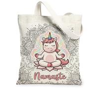 Magical Horse Canvas Tote Bag per le donne, Bohemian Fantasioso Water Lily Mandala Nessuno Pastello Lavabile Riutilizzabile Everyday Tote B, Pastello., 13x15 Inch