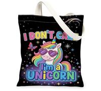 Magical Horse Canvas Tote Bag per le donne, divertente fantasioso farfalla stelle nessuno arcobaleno lavabile riutilizzabile mercato Tote Idee per, Arcobaleno, 13x15 Inch
