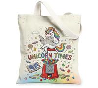 Magical Horse Canvas Tote Bag per le donne, giocoso fantasioso Candy Gumball Machine Fantasy pastello lavabile riutilizzabile shopping B, Pastello., 13x15 Inch