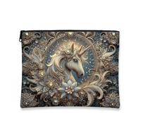 Magical Horse Makeup Bag, blu floreale vintage elegante borsa da viaggio per donne, portatile piccola tela cerniera organizer, scelta perfetta per festival, Blu, 7x9 Inch, Cavallo Magico