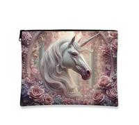 Magical Horse Makeup Bag, Fantasy Floral Cosmetic Cosmetic Travel Pouch per donne, portatile, piccola tela con cerniera, regalo per festival ed eventi, Pesca, 7x9 Inch, Cavallo Magico