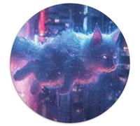 Magical Neon Cat 1000 Pezzi Puzzle Rotonda Puzzle Giochi Intellettuali Creativo Antistress Regali Unici (67.5x67.5cm)