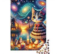 Magical Night Sky Cat Art Print Puzzle Impossibili 1000 Pezzi Decorazione Per La Casa. Rilassamento E Intelligence Per Adulti E Ragazzi Da 14 Anni 70x50cm/1000pcs