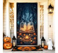 Magical Spellbook - Coperture per porta con scena della foresta per | Immagini magiche della foresta, striscione per porta d'ingresso, figure di fantasmi eterei, accogliente falò luminoso
