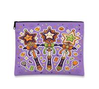 Magical Star Wand Halloween Theme Magic Makeup Bag 17,8 x 22,9 cm | Magico tema stella, astuccio con cerniera per trucco, sfondo viola vivace, accenti di caramelle e zucche