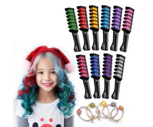 MAGICAT Gessetti Colorati Per Capelli 10 Colori + 5 Elastici I Colori Per Capelli Per Bambini 5-15 Anni I Lavabili E Non Tossici I Trucchi Per Bambina I Alternativa Naturale A Spray E Lacca Colorata
