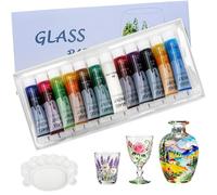 Magicdo® Vernice per Vetro Set Di Colori Professionali Per Vetro - 12 Colori Tavolozza, Vernice Non Tossica, Verniciatura Artigianale Satinata, 12 x 12ml, Pigmento Ricco