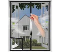 MAGICDOOR Zanzariera Finestra 80x60cm, Nero Rete Resistente Tenda Zanzariere Balcone per Gatti Anti Graffio Gatto, con Doppia Testa Cerniera Lampo, Nastro Adesivo 2cm