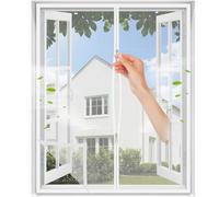MAGICDOOR Zanzariera Finestra 95x175cm, Bianco Rete Resistente Tenda Zanzariere Balcone per Gatti Anti Graffio Gatto, con Doppia Testa Cerniera Lampo, Nastro Adesivo 2cm