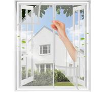 MAGICDOOR Zanzariera Finestra per Gatti 95x135cm, Bianco Rete Resistente Tenda Zanzariere Balcone Traspirante Anti Graffio Gatto, con Doppia Testa Cerniera Lampo, Nastro Adesivo 2cm