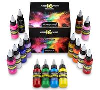 Magicfly Pittura Colori Acrilici per Aerografo 16x30ml, Colori per Aerografo per Multi-Superficie Come Sasso, Artigianato, Tessuto, Pelle, Carta