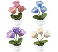 Magicherry 4 mini fiori in vaso all'uncinetto fatti a mano a maglia con 3 teste di mughetto artificiale intrecciato orchidea della campana fiori per auto, cruscotto, casa, ufficio, decorazione da
